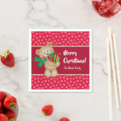 Kerstteddybeer met Gift en Snowflakes, rood Servet (Insitu)