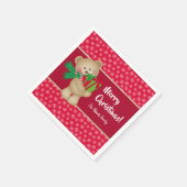 Kerstteddybeer met Gift en Snowflakes, rood Servet (Hoek)