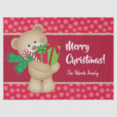 Kerstteddybeer met Gift en Snowflakes, rood Tissuepapier (Voorkant)