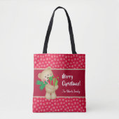 Kerstteddybeer met Gift en Snowflakes, rood Tote Bag (Voorkant)