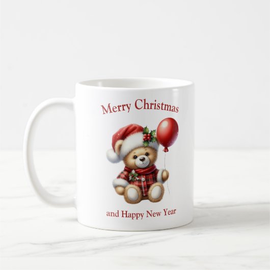 Kerstteddybeer met rode ballon maretak koffiemok (Links)