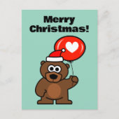 Kerstteddybeer met romantische hartballon feestdagenkaart (Voorkant)