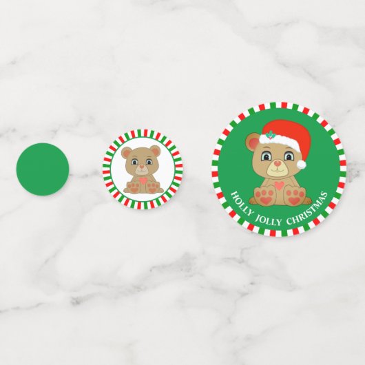 Kerstteddybeer op groen en rood confetti (Voorkanten)