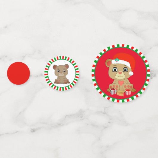 Kerstteddybeer op groen en rood confetti (Achterkanten)