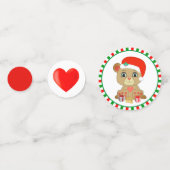 Kerstteddybeer op groen en rood confetti (Achterkanten)
