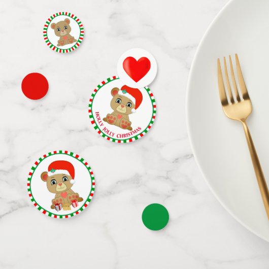 Kerstteddybeer op groen en rood confetti (Groep)