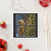 Kerstteddybeer versiert een kerstboom servet (Insitu)