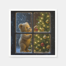 Kerstteddybeer versiert een kerstboom servet