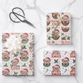 Kerstteddybeer voor baby's eerste kerstfeest inpakpapier vel