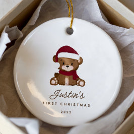 Kerstteddybeer voor de eerste kerst van de baby keramisch ornament