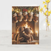 Kerstteddyberen bij een open haard kaart (Gele Bloem)