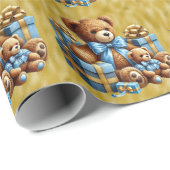 Kerstteddyberen in blauw en bruin cadeaupapier (Rol Hoek)