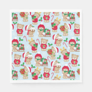 Kerstteddyberen in rood en groenboek servet