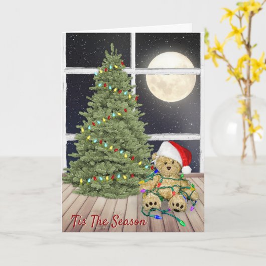 Kerstteddyberen in vakantielampjes en maan kaart (Gele Bloem)