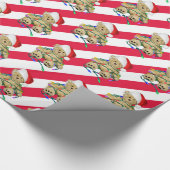 Kerstteddyberen op strepen cadeaupapier (Hoek)