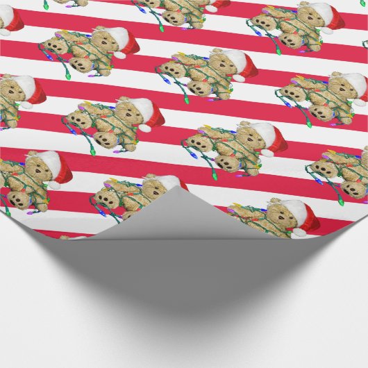 Kerstteddyberen op strepen cadeaupapier (Hoek)