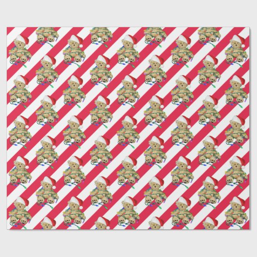 Kerstteddyberen op strepen cadeaupapier (Vlak)