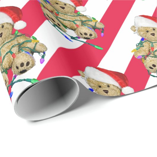 Kerstteddyberen op strepen cadeaupapier (Rol Hoek)