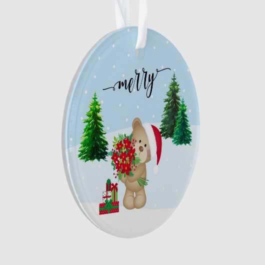 kerstteeddy Bear Flowers en Gifts Ornament (voorkant)