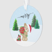 kerstteeddy Bear Flowers en Gifts Ornament (voorkant)