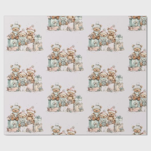 kerstteeddy Bears Verpakkingspapier Cadeaupapier (Vlak)