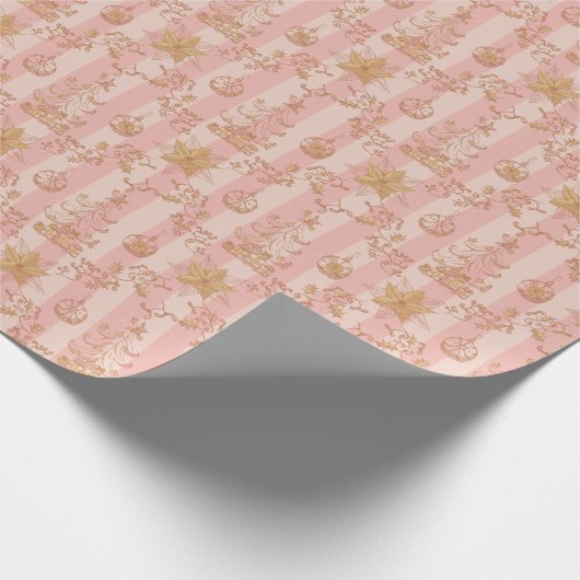 kersttegel in blozen en bleek goud cadeaupapier (Hoek)