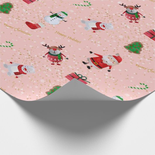 kerstteken op roze en goudglitter cadeaupapier (Hoek)