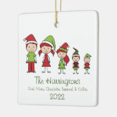 kersttekenklinkende familie op maat keramisch ornament (Links)