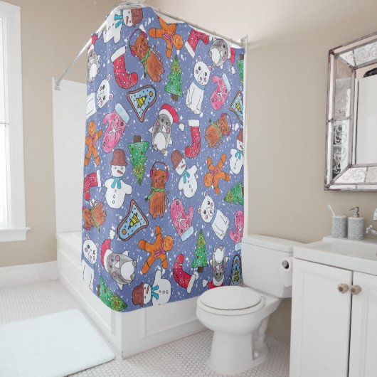 Kersttekens Handgeschilderd in Waterverf Douchegordijn (In situ)