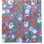 Kersttekens Handgeschilderd in Waterverf Douchegordijn (Voorkant)