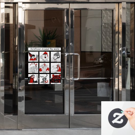 kersttekens rond de wereld raamsticker (Kantoordeur)