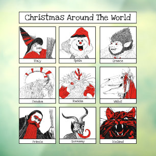 kersttekens rond de wereld raamsticker