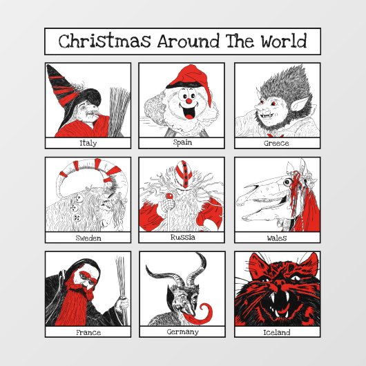 kersttekens rond de wereld raamsticker (Vel)