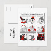 Kersttekens rond de wereldillustratie briefkaart (Voorkant / Achterkant)