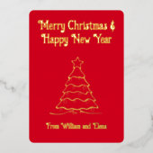 Kersttekst en kerstboom in het echt folie feestdagenkaart (Voorkant)