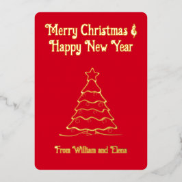 Kersttekst en kerstboom in het echt folie feestdagenkaart