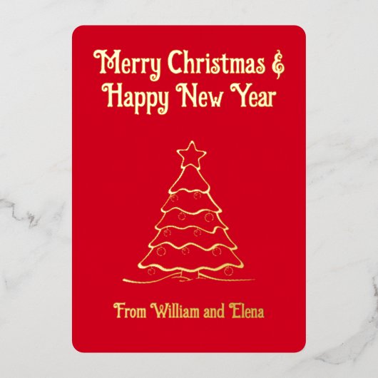 Kersttekst en kerstboom in het echt folie feestdagenkaart (Voorkant)