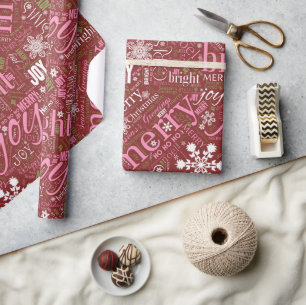 Kersttekst en sneeuwvlokpatroon Rood ID257 Cadeaupapier