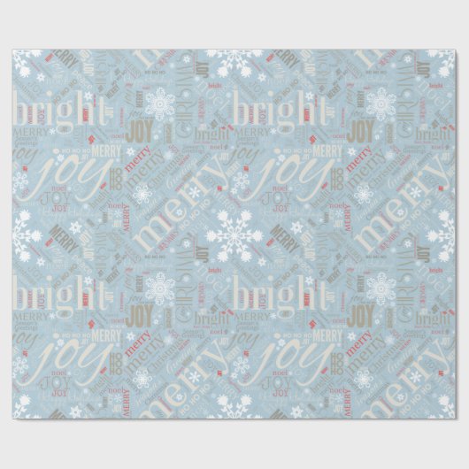 Kersttekst en Snowflake Pattern Blue ID257 Cadeaupapier (Vlak)