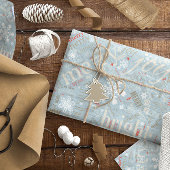 Kersttekst en Snowflake Pattern Blue ID257 Cadeaupapier