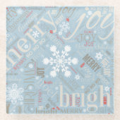 Kersttekst en Snowflake Pattern Blue ID257 Glazen Onderzetter (Voorkant)