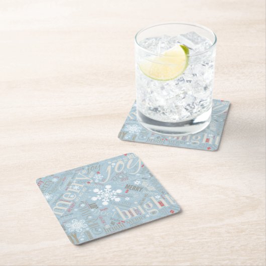 Kersttekst en Snowflake Pattern Blue ID257 Kartonnen Onderzetters (Insitu)