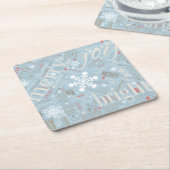 Kersttekst en Snowflake Pattern Blue ID257 Kartonnen Onderzetters (Schuin)