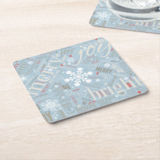 Kersttekst en Snowflake Pattern Blue ID257 Kartonnen Onderzetters (Schuin)
