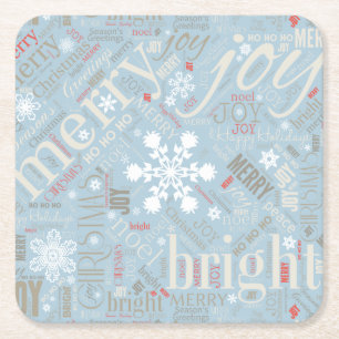 Kersttekst en Snowflake Pattern Blue ID257 Kartonnen Onderzetters