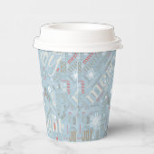 Kersttekst en Snowflake Pattern Blue ID257 Papieren Bekers (Rechts)