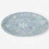 Kersttekst en Snowflake Pattern Blue ID257 Papieren Bordje (Gekanteld)