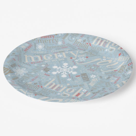 Kersttekst en Snowflake Pattern Blue ID257 Papieren Bordje (Gekanteld)