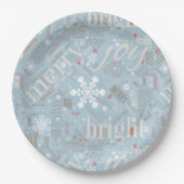 Kersttekst en Snowflake Pattern Blue ID257 Papieren Bordje (Voorkant)