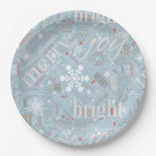 Kersttekst en Snowflake Pattern Blue ID257 Papieren Bordje (Voorkant)